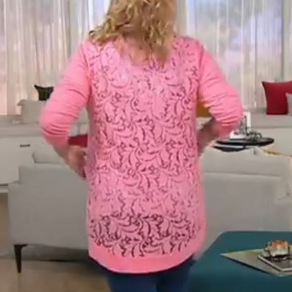 LOGO Open Front Slub Cardigan w/ Lace Detail 5084 - Picture 3 of 3